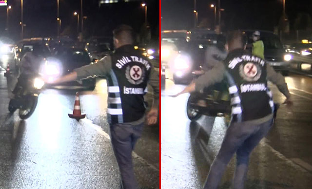 İstanbul'da hareketli anlar! Motosiklet sürücüsü uygulama noktasından böyle kaçtı