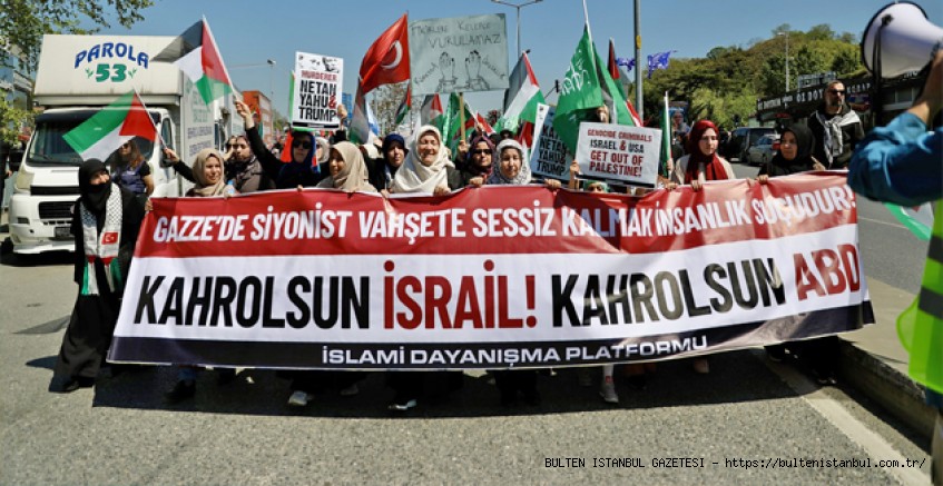 ON BİNLER GAZZE İÇİN ABD KONSOLOSLUĞUNA YÜRÜDÜ