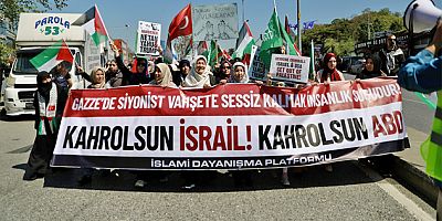 ON BİNLER GAZZE İÇİN ABD KONSOLOSLUĞUNA YÜRÜDÜ